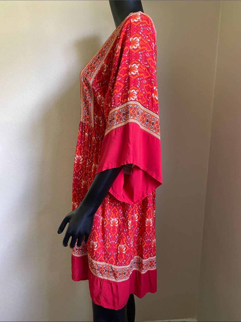 R. Vivimos Red Printed Long-Sleeve Boho Tunic Babydoll Dress - Picture 5 of 9